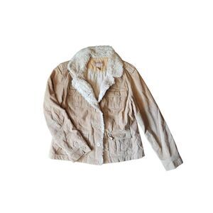 Vintage Y2K Aeropostale Jacket Women's Large Tan Penny Lane Corduroy Lined
